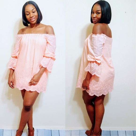 Bell sleeve off shoulder eyelet dress - Picture 2 of 6